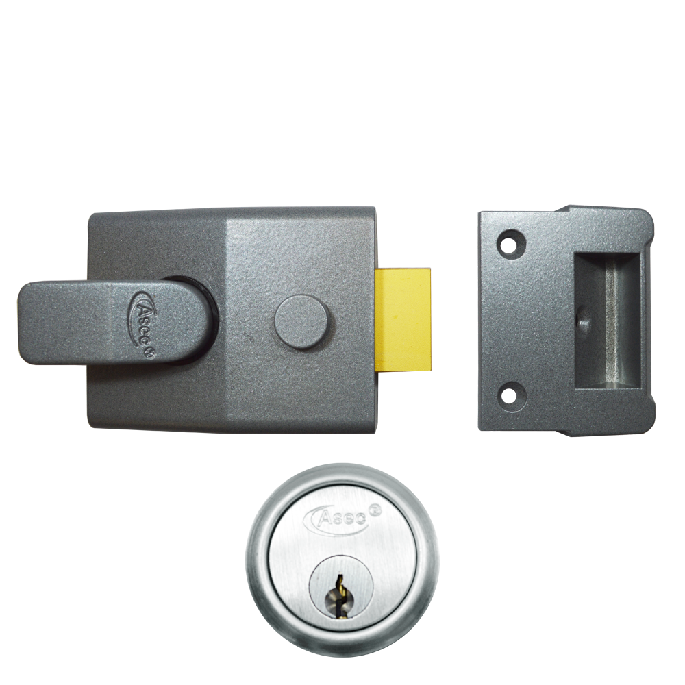 ASEC AS15 & AS19 Deadlocking Nightlatch 60mm - Dull Metal Grey Case & Satin Chrome Cylinder