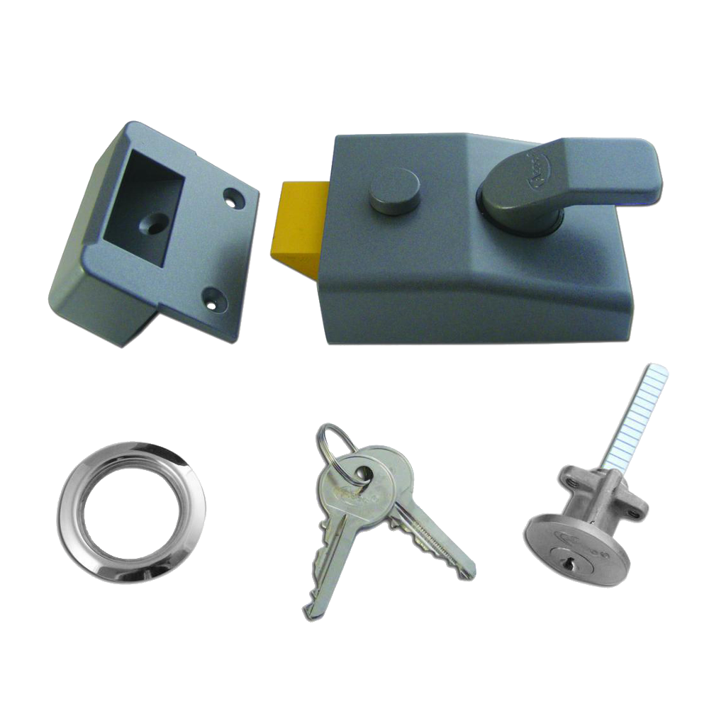 ASEC AS14 & AS18 Non-Deadlocking Nightlatch 60mm Case Cyl - Dull Metal Grey Case & Satin Chrome Cylinder