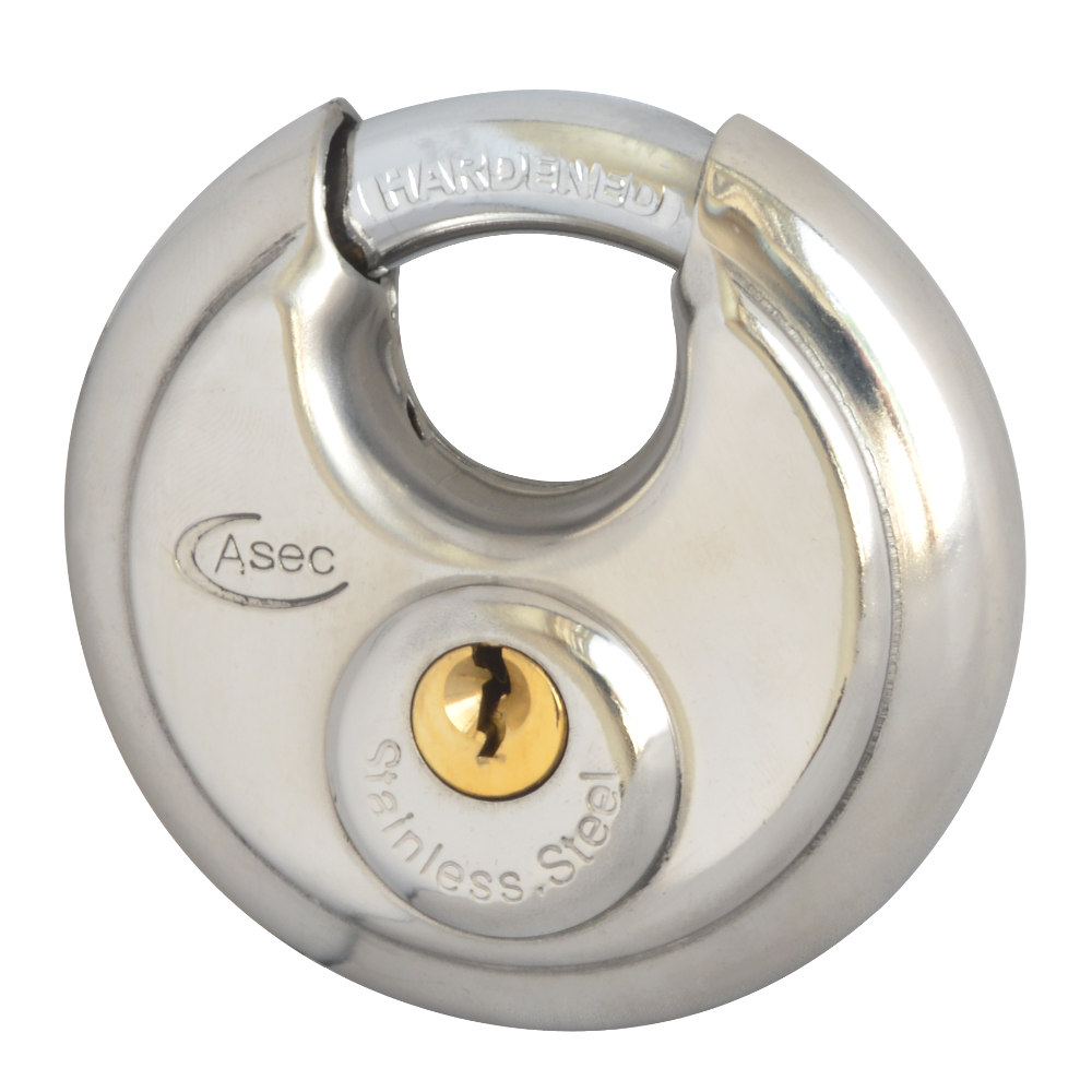 ASEC Discus Padlock Keyed To Differ - Chrome Plated