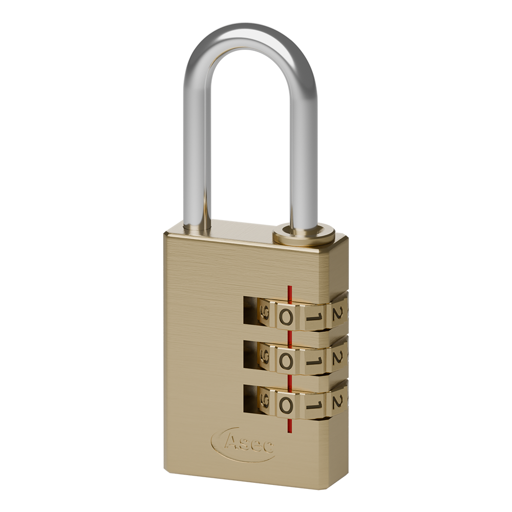 ASEC Brass Open Shackle Combination Padlock 20mm 3 Wheel Pro - Brass