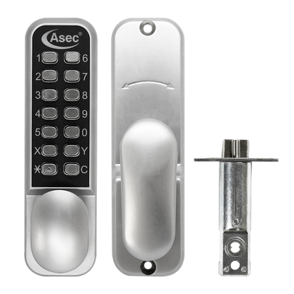 ASEC AS3300 Series Oval Knob Operated Easy Code Change Digital Lock With Optional Holdback & 60mm Latch AS3301 Satin Chrome - Stainless Steel PVD