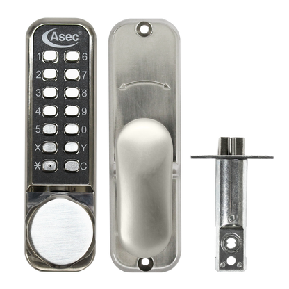 ASEC AS3300 Series Round Knob Operated Easy Code Change Digital Lock With Optional Holdback & 60mm Latch AS3302 - Stainless Steel PVD