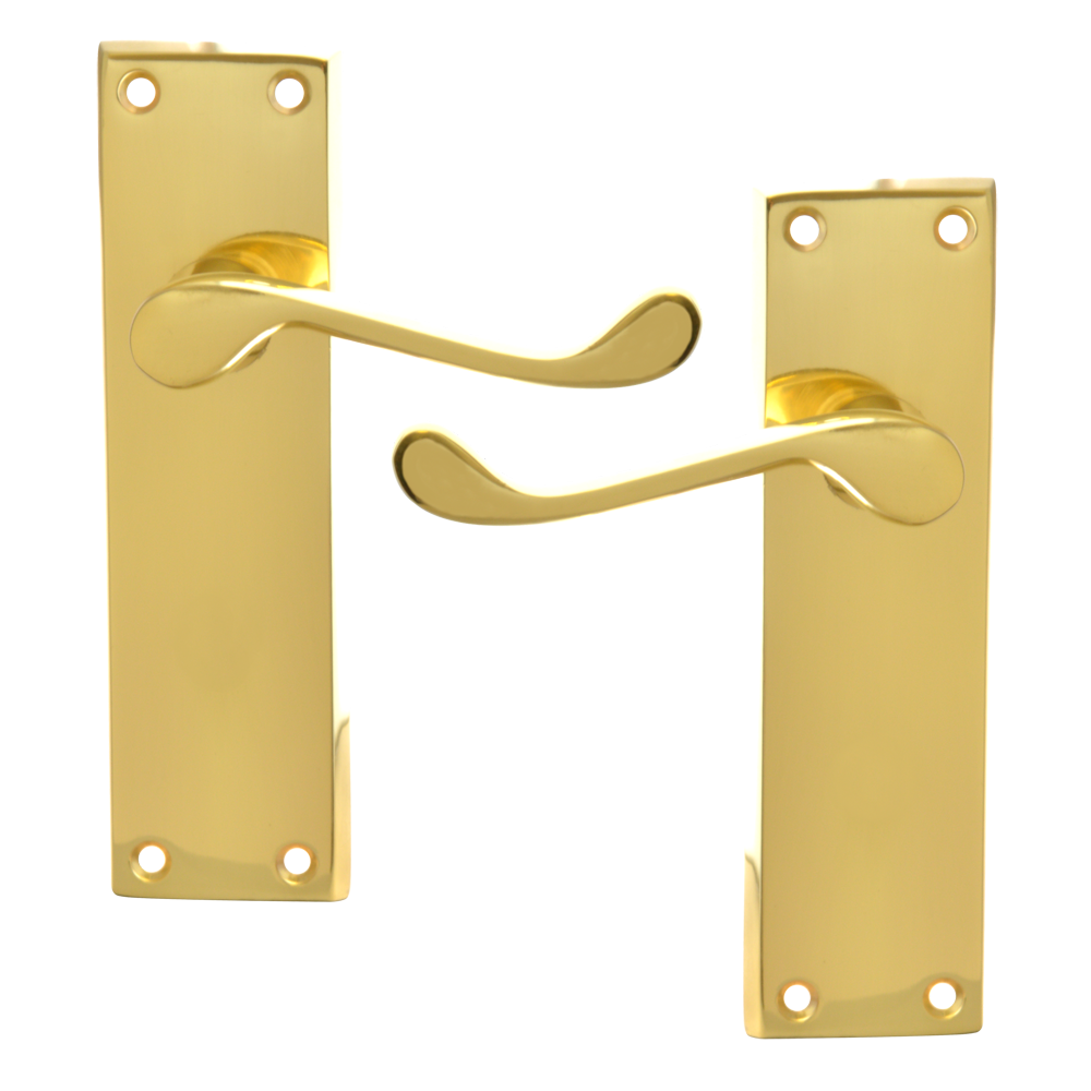 ASEC Victorian Scroll Plate Mounted Lever Furniture Lever Latch Pro - Polished Brass