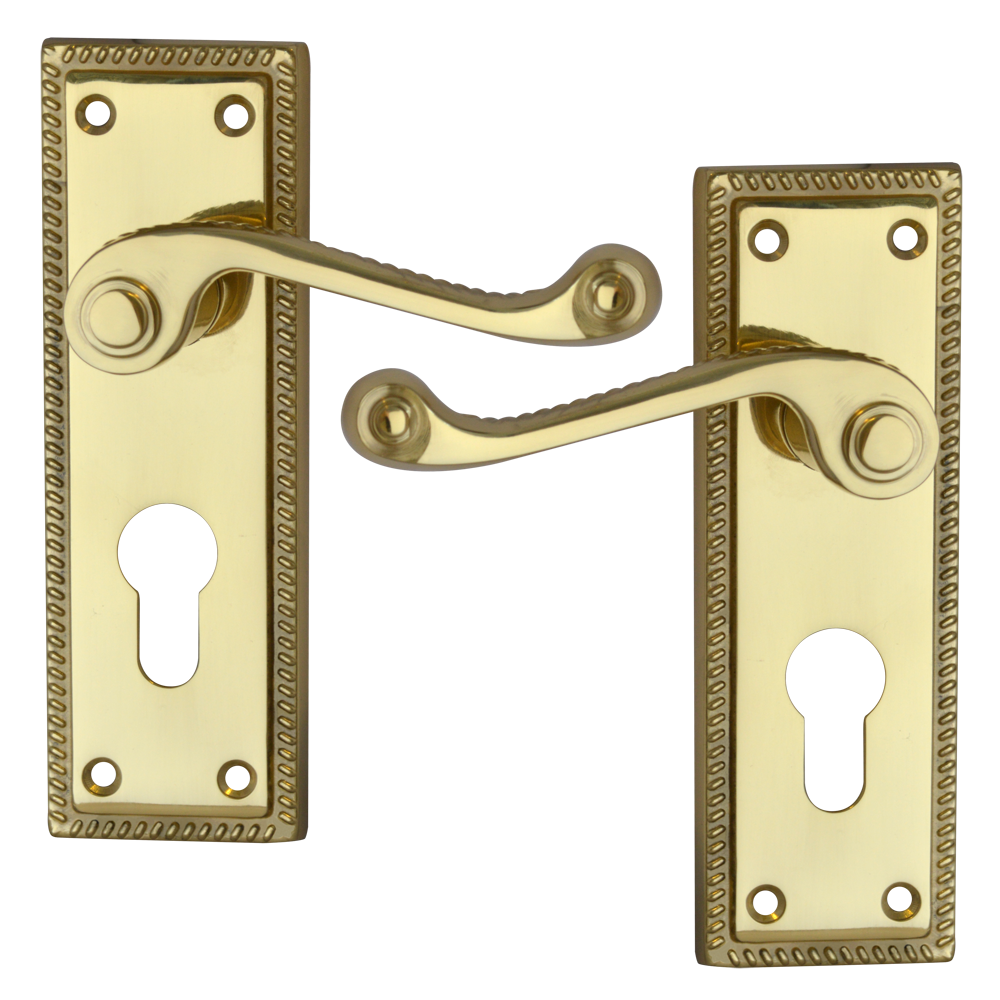 ASEC Georgian Plate Mounted Lever Lock Furniture Euro - Polished Brass