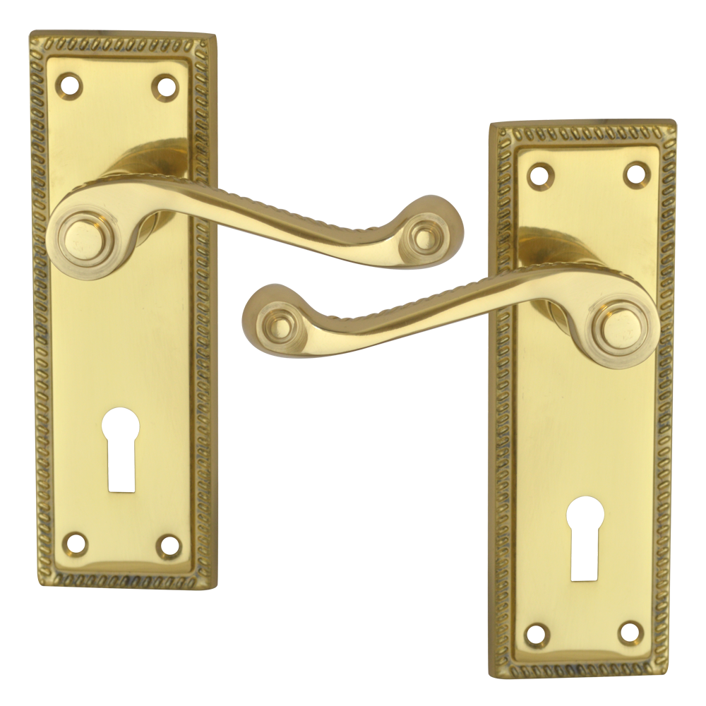 ASEC Georgian Plate Mounted Lever Lock Furniture UK - Polished Brass