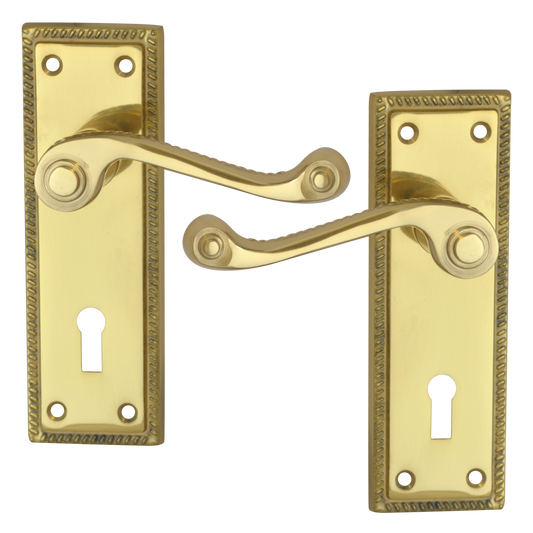 ASEC Georgian Plate Mounted Lever Lock Furniture UK - Polished Brass