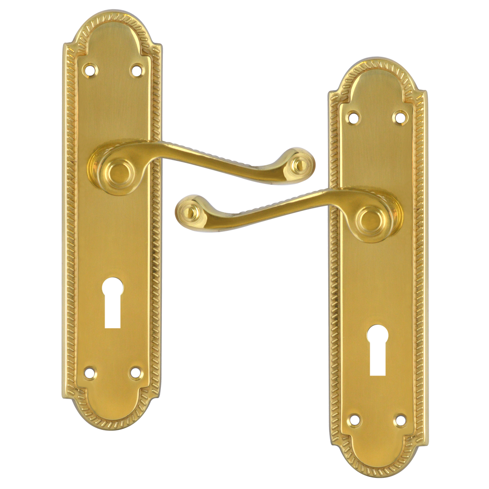 ASEC Georgian Shaped Plate Mounted Lever Furniture Lever Lock - Polished Brass