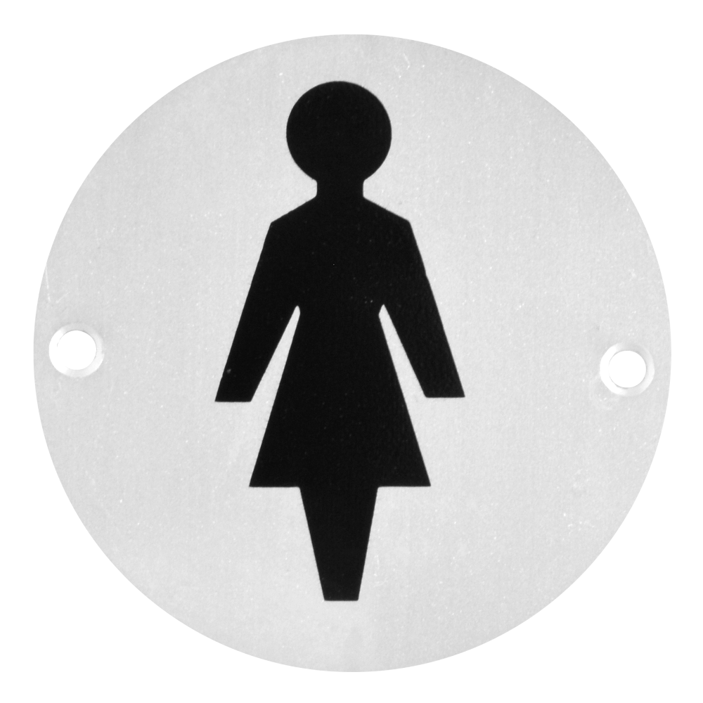 ASEC Aluminium Metal Toilet Door Sign 76mm Female - Satin Anodised Aluminium