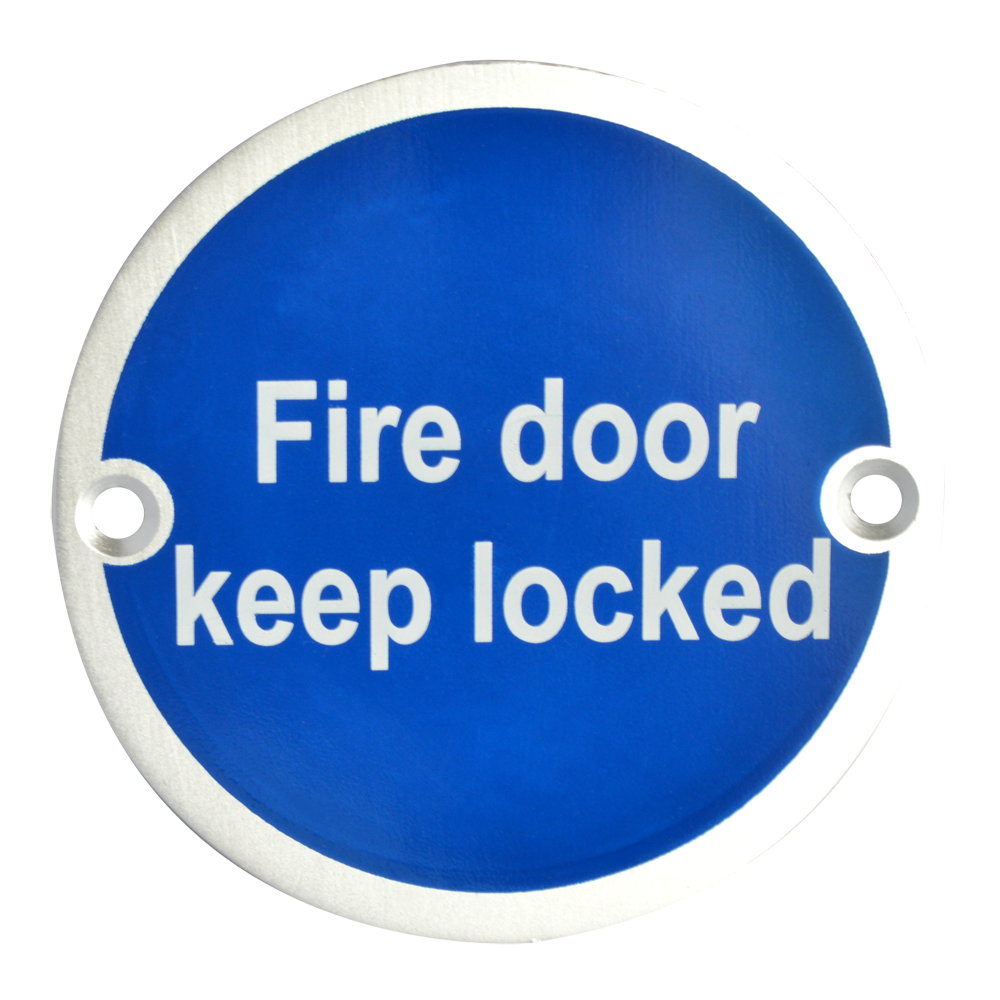 ASEC Metal Fire Door Keep Locked Sign 76mm Satin Anodised Aluminium - Aluminium