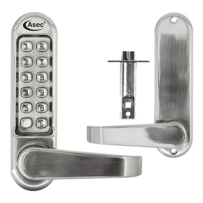 ASEC AS4300 Series Lever Operated Digital Lock With Clutched Handle & 60mm Latch AS4301 - Stainless Steel