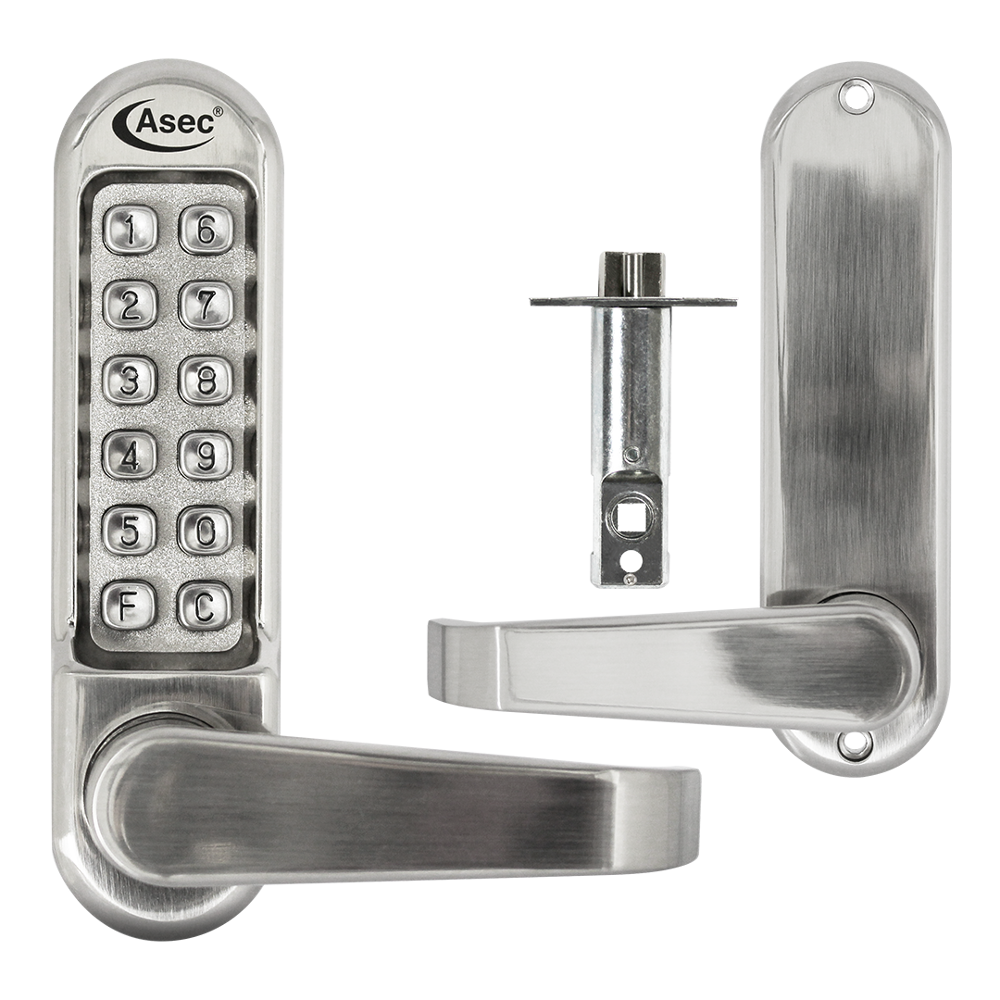 ASEC AS4300 Series Lever Operated Digital Lock With Clutched Handle & 60mm Latch AS4302 Free Passage - Stainless Steel