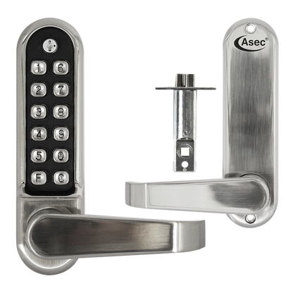 ASEC AS4300 Series Lever Operated Easy Code Change Digital Lock With Optional Free Passage & 60mm Latch AS4303 - Stainless Steel