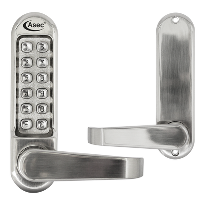 ASEC AS4300 Series Lever Operated Digital Lock No Latch AS4305 Free Passage - Stainless Steel