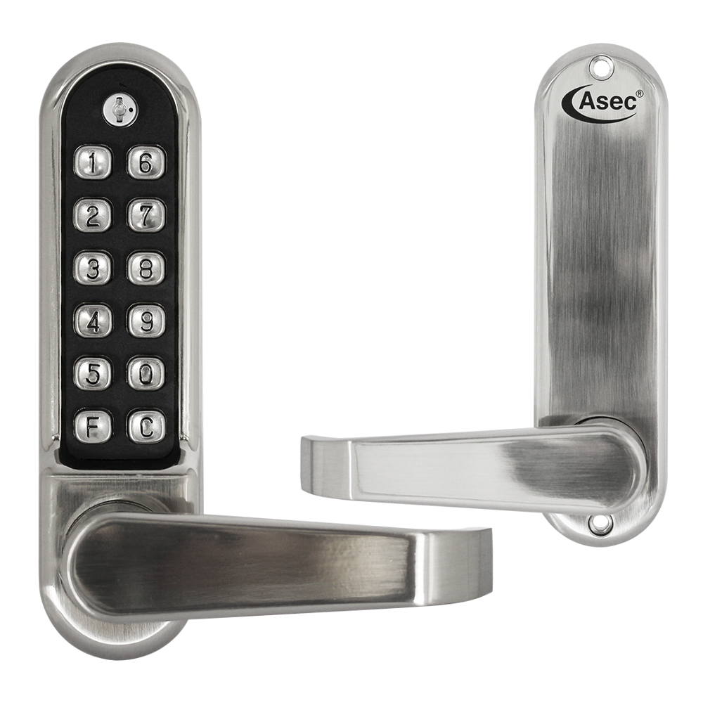 ASEC AS4300 Series Lever Operated Easy Code Change Digital Lock With Optional Free Passage No Latch AS4306 - Stainless Steel