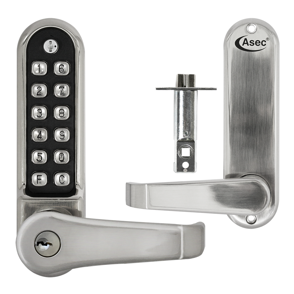 ASEC AS4300 Series Lever Operated Easy Code Change Digital Lock With Key Override & Optional Free Passage AS4309 - Stainless Steel