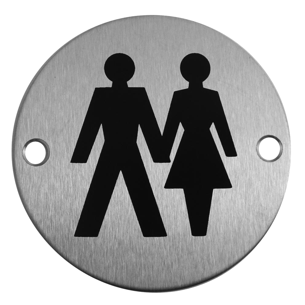 ASEC Stainless Steel Metal Toilet Door Sign 76mm SSS Unisex - Stainless Steel