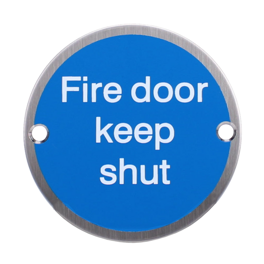 ASEC Metal Fire Door Keep Shut Sign 76mm SS - Stainless Steel