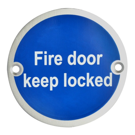 ASEC Metal Fire Door Keep Locked Sign 76mm SS - Stainless Steel