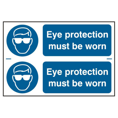 ASEC Eye Protection Must Be Worn 300mm x 100mm PVC Self Adhesive Sign 2 Per Sheet - Blue & White