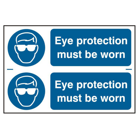 ASEC Eye Protection Must Be Worn 300mm x 100mm PVC Self Adhesive Sign 2 Per Sheet - Blue & White