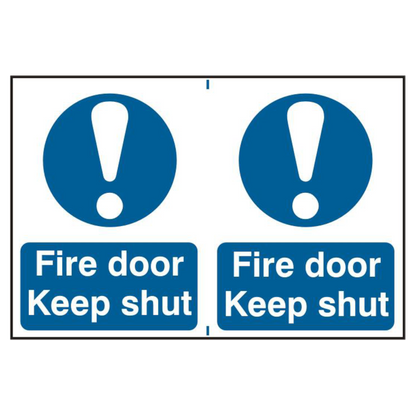 ASEC Fire Door Keep Shut 200mm x 300mm PVC Self Adhesive Sign 2 Per Sheet - Blue & White