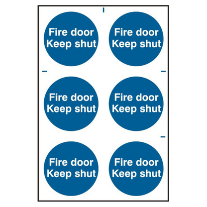 ASEC Fire Door Keep Shut 200mm x 300mm PVC Self Adhesive Sign 6 Per Sheet - Blue & White