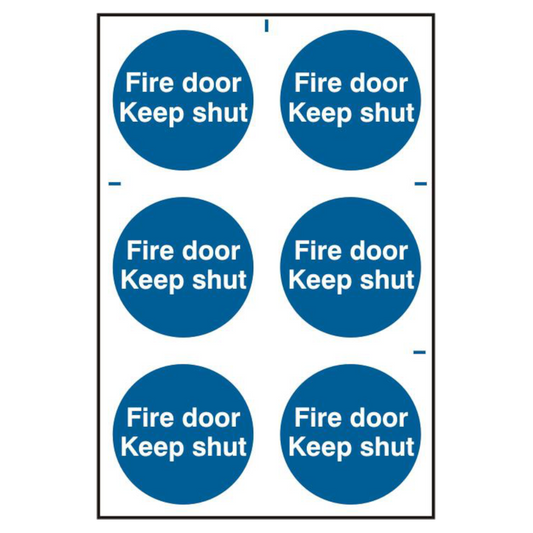 ASEC Fire Door Keep Shut 200mm x 300mm PVC Self Adhesive Sign 6 Per Sheet - Blue & White