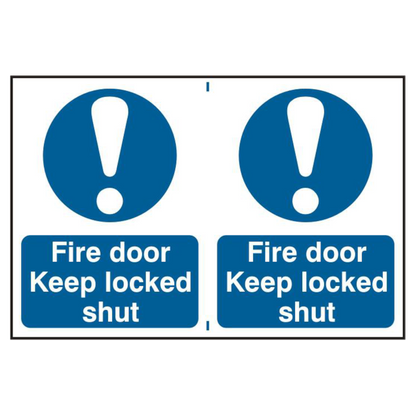 ASEC Fire Door Keep Locked Shut 200mm x 300mm PVC Self Adhesive Sign 2 Per Sheet - Blue & White