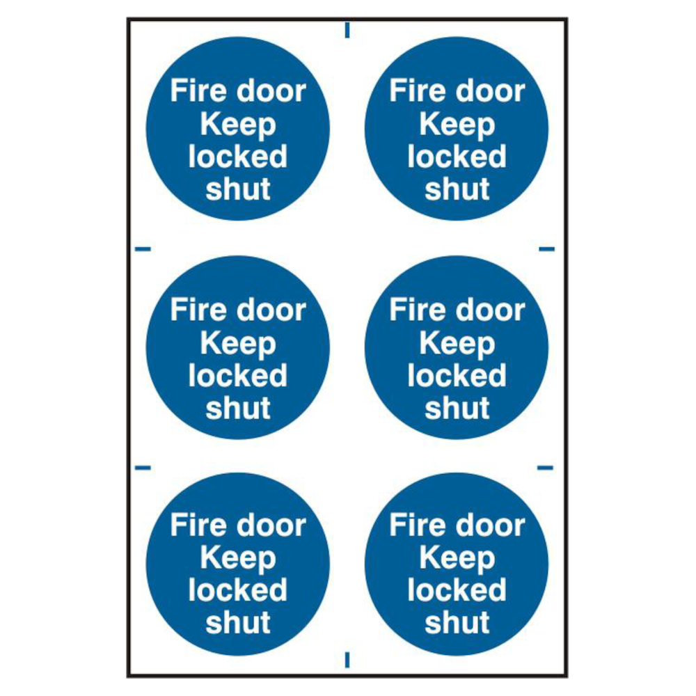 ASEC Fire Door Keep Locked Shut 200mm x 300mm PVC Self Adhesive Sign 6 Per Sheet - Blue & White