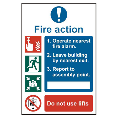 ASEC Fire Action Procedure 200mm x 300mm PVC Self Adhesive Sign Option 1 - White