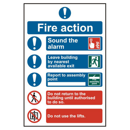 ASEC Fire Action Procedure 200mm x 300mm PVC Self Adhesive Sign Option 2 - White