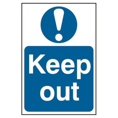 ASEC Keep Out 200mm x 300mm PVC Self Adhesive Sign 1 Per Sheet - Blue & White