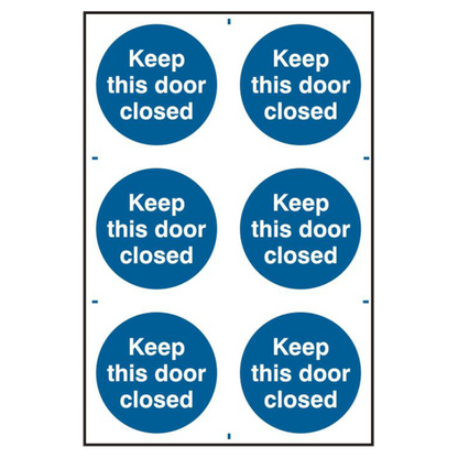 ASEC Keep This Door Closed 200mm x 300mm PVC Self Adhesive Sign 6 Per Sheet - Blue & White