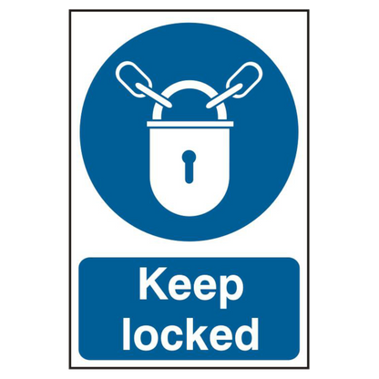 ASEC Keep Locked 200mm x 300mm PVC Self Adhesive Sign 1 Per Sheet - Blue & White