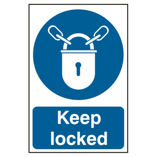 ASEC Keep Locked 200mm x 300mm PVC Self Adhesive Sign 1 Per Sheet - Blue & White