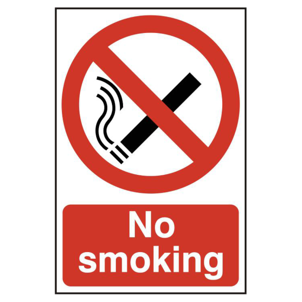 ASEC No Smoking 200mm x 300mm PVC Self Adhesive Sign Option 1 - Red & White