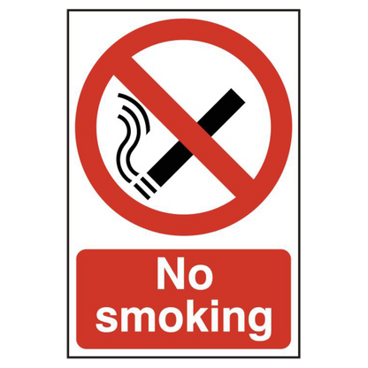 ASEC No Smoking 200mm x 300mm PVC Self Adhesive Sign Option 1 - Red & White