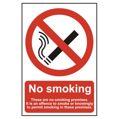 ASEC No Smoking 200mm x 300mm PVC Self Adhesive Sign Option 3 - Red & White