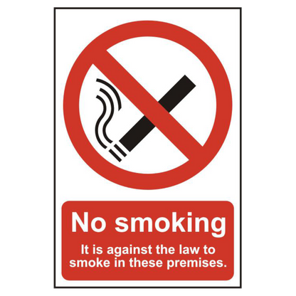 ASEC No Smoking 200mm x 300mm PVC Self Adhesive Sign Option 2 - Red & White