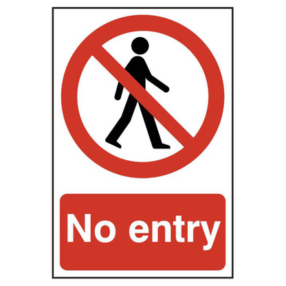 ASEC No Entry 200mm x 300mm PVC Self Adhesive Sign 1 Per Sheet - Red & White