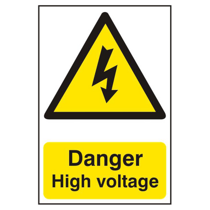 ASEC Danger High Voltage 200mm x 300mm PVC Self Adhesive Sign 1 Per Sheet - White