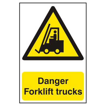 ASEC Danger Forklift Trucks 200mm x 300mm PVC Self Adhesive Sign 1 Per Sheet - White