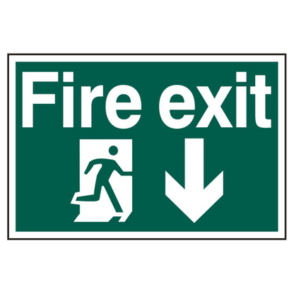 ASEC Fire Exit 200mm x 300mm PVC Self Adhesive Sign Down - Green