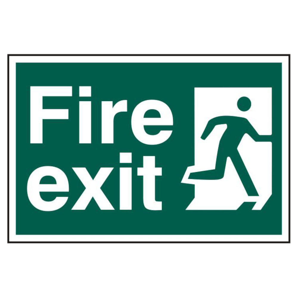 ASEC Fire Exit 200mm x 300mm PVC Self Adhesive Sign Front - Green