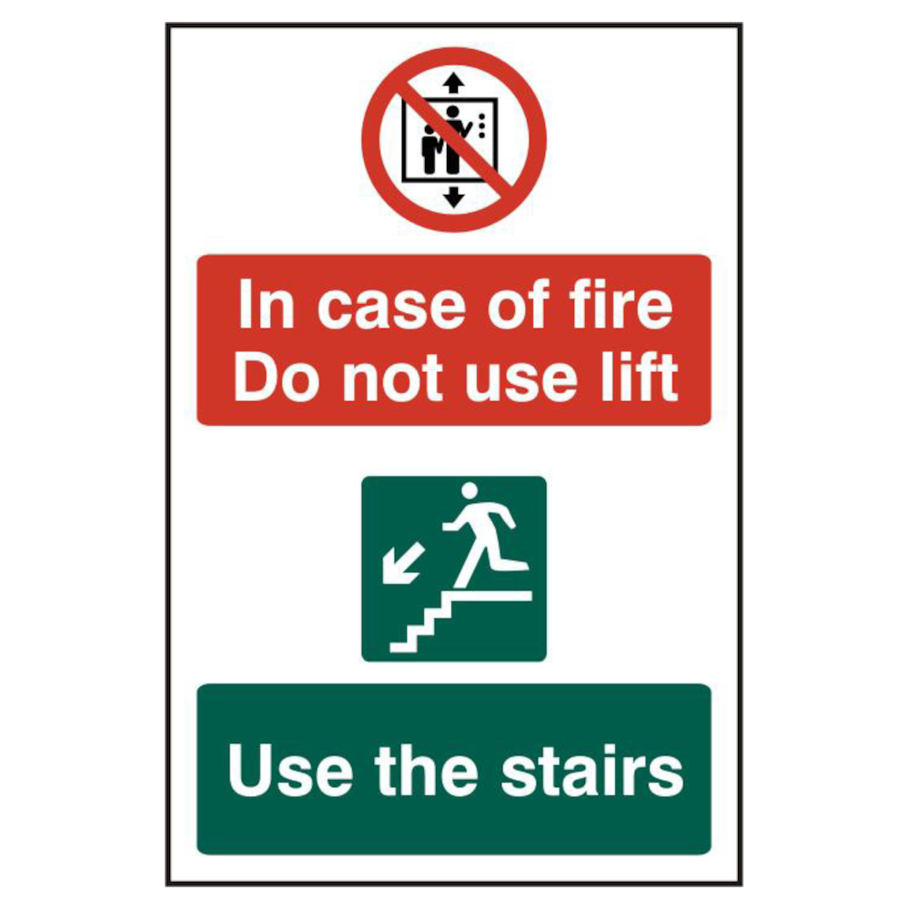 ASEC In Case Of Fire Do Not Use Lift 200mm x 300mm PVC Self Adhesive Sign 1 Per Sheet