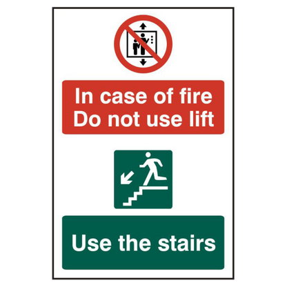 ASEC In Case Of Fire Do Not Use Lift 200mm x 300mm PVC Self Adhesive Sign 1 Per Sheet