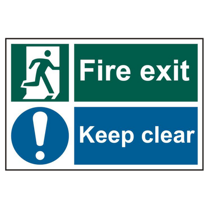 ASEC Fire Exit Keep Clear 200mm x 300mm PVC Self Adhesive Sign 1 Per Sheet