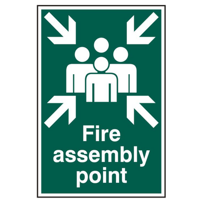 ASEC Fire Assembly Point 200mm x 300mm PVC Self Adhesive Sign 1 Per Sheet - Green