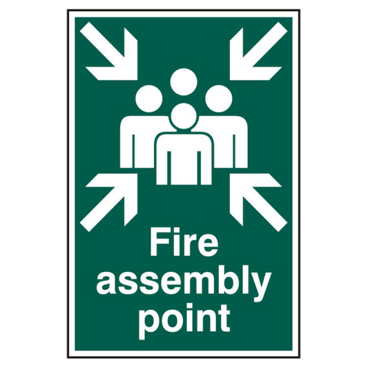 ASEC Fire Assembly Point 200mm x 300mm PVC Self Adhesive Sign 1 Per Sheet - Green