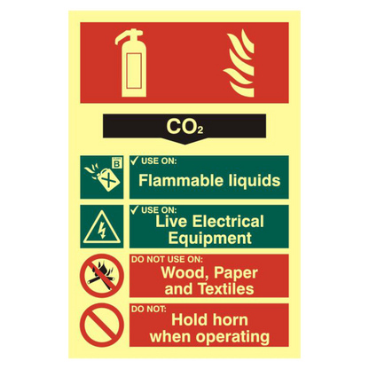 ASEC Fire Extinguisher 200mm x 300mm PVC Self Adhesive Photo luminescent Sign CO2 - Photoluminescent